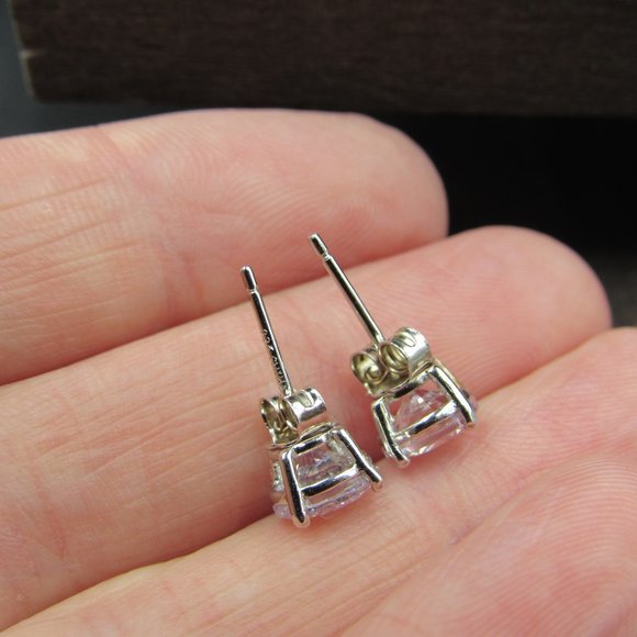 Sterling Round Medium Clear CZ Stud Earrings - Picture 4 of 7